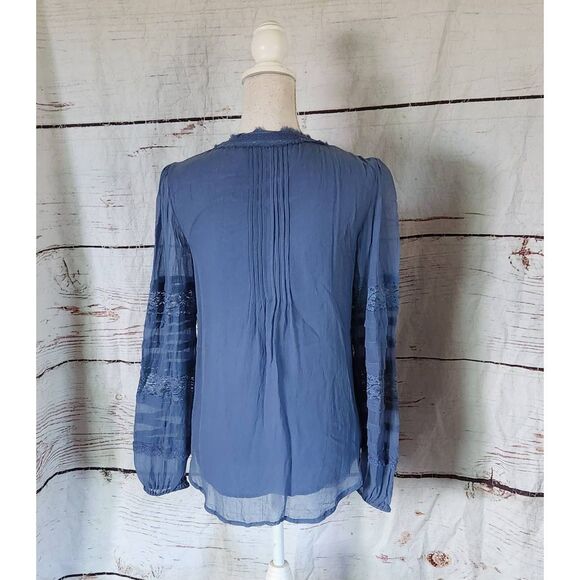 Sundance Button Front Flowy Lace Trimmed Blouse Size XS - Picture 2 of 7